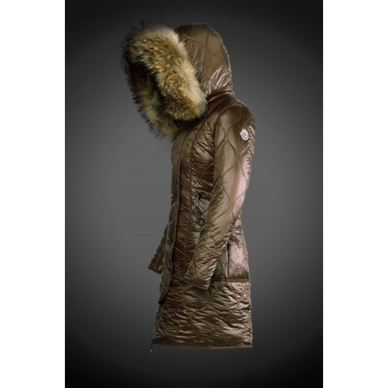 Moncler Vinterfrakke Dame with raccoon fur collar army Grøn