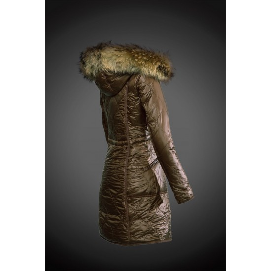 Moncler Vinterfrakke Dame with raccoon fur collar army Grøn