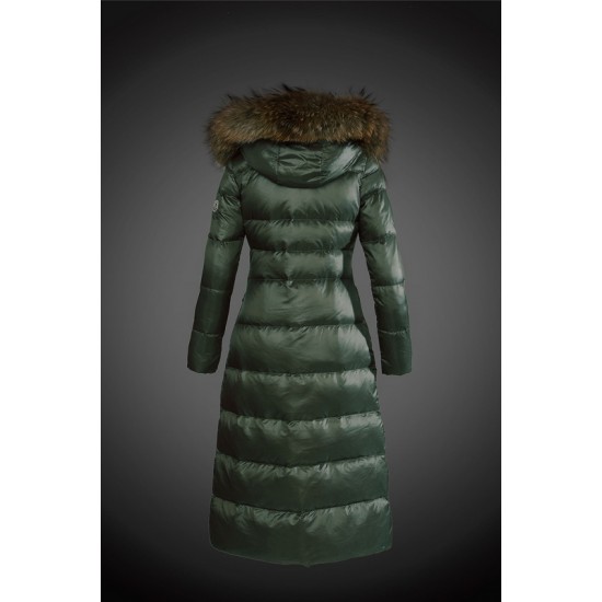 Moncler Vinterfrakke Dame with raccoon fur collar Grøn