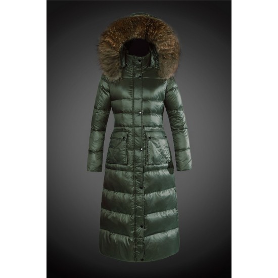 Moncler Vinterfrakke Dame with raccoon fur collar Grøn