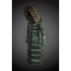 Moncler Vinterfrakke Dame with raccoon fur collar Grøn