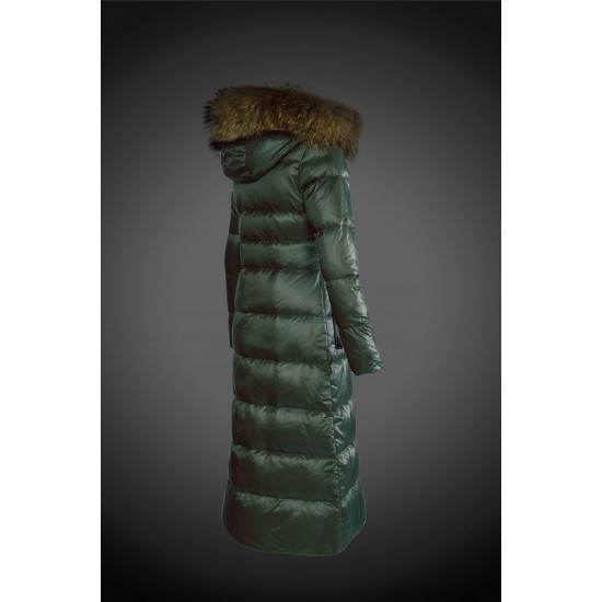 Moncler Vinterfrakke Dame with raccoon fur collar Grøn