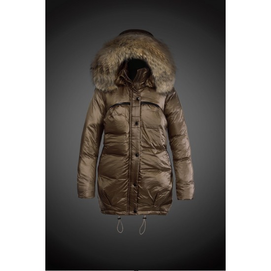 Moncler Vinterfrakke Dame with raccoon fur collar army Grøn