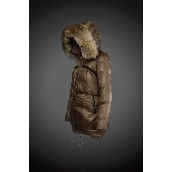 Moncler Vinterfrakke Dame with raccoon fur collar army Grøn