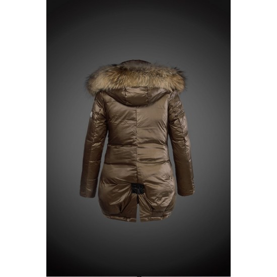 Moncler Vinterfrakke Dame with raccoon fur collar army Grøn