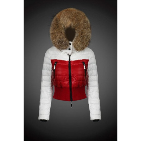 Moncler Dunjakker Dame with raccoon fur collar Hvid Rød