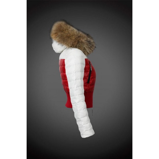 Moncler Dunjakker Dame with raccoon fur collar Hvid Rød