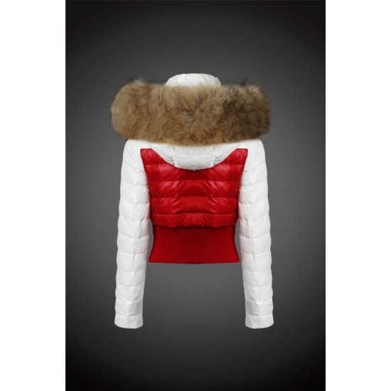 Moncler Dunjakker Dame with raccoon fur collar Hvid Rød