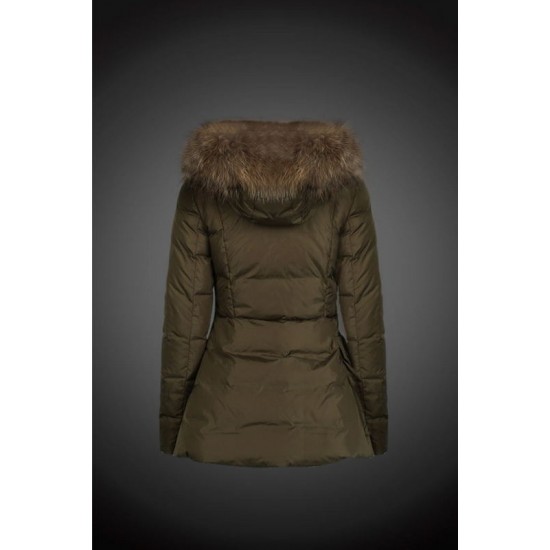 Moncler Vinterfrakke Dame with raccoon fur collar army Grøn