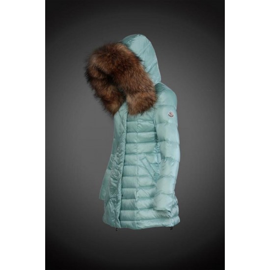 Moncler Vinterfrakke Dame with raccoon fur collar Grøn