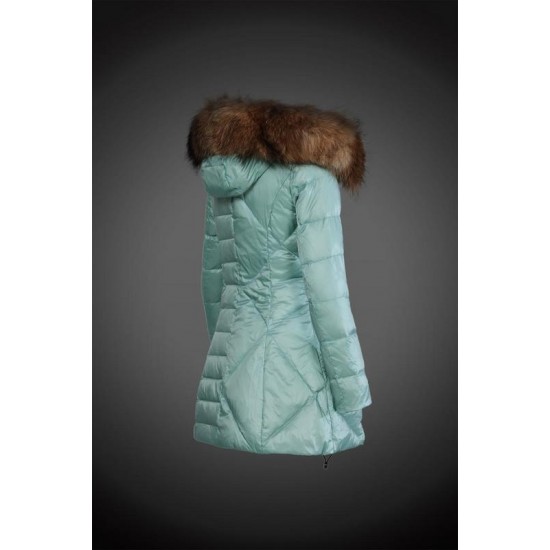 Moncler Vinterfrakke Dame with raccoon fur collar Grøn