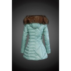 Moncler Vinterfrakke Dame with raccoon fur collar Grøn