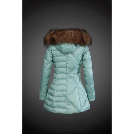 Moncler Vinterfrakke Dame with raccoon fur collar Grøn