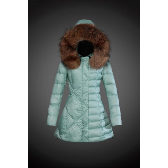 Moncler Vinterfrakke Dame with raccoon fur collar Grøn