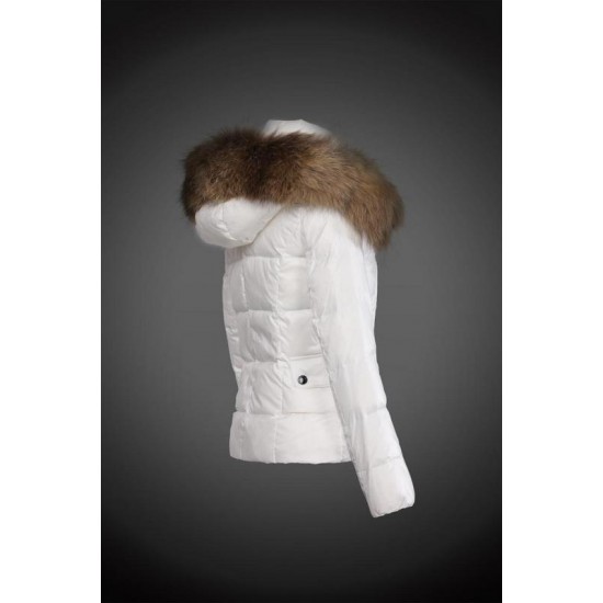 Moncler Dunjakker Dame with raccoon fur collar Hvid