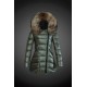 Moncler Vinterfrakke Dame with raccoon fur collar army Grøn