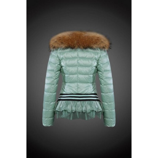 Moncler Dunjakker Dame with raccoon fur collar Grøn