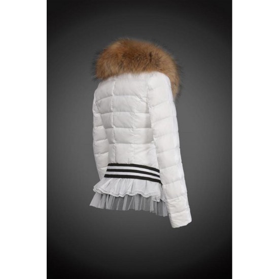 Moncler Dunjakker Dame with raccoon fur collar Hvid