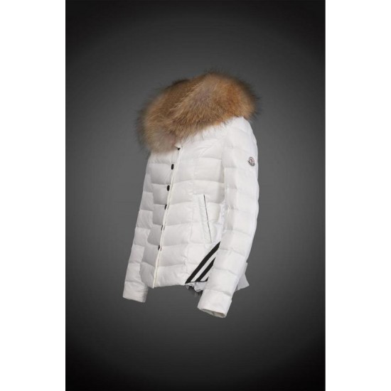 Moncler Dunjakker Dame with raccoon fur collar Hvid