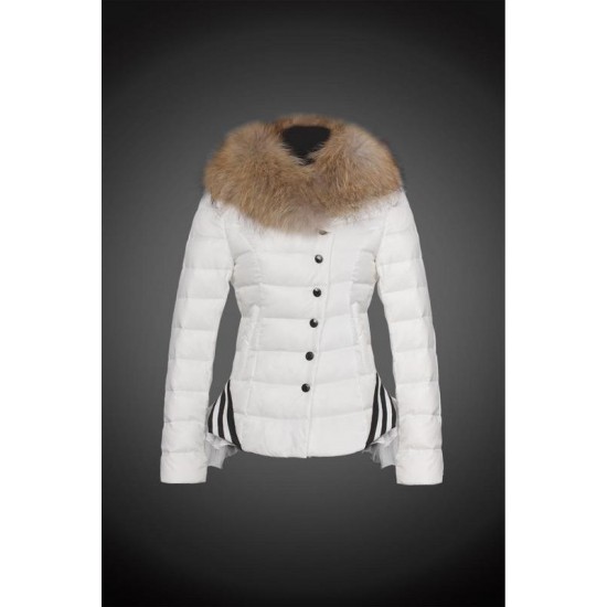 Moncler Dunjakker Dame with raccoon fur collar Hvid