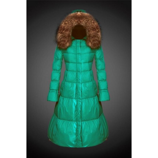 Moncler Vinterfrakke Dame with raccoon fur collar Grøn