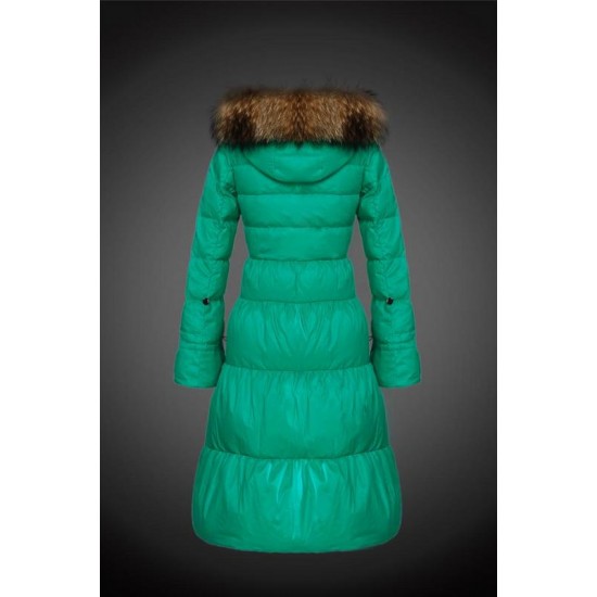 Moncler Vinterfrakke Dame with raccoon fur collar Grøn