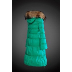 Moncler Vinterfrakke Dame with raccoon fur collar Grøn