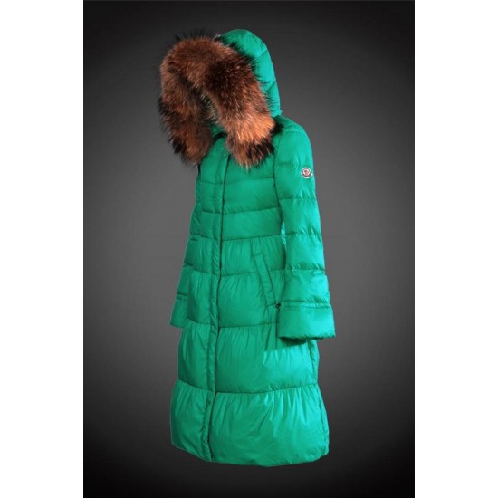 Moncler Vinterfrakke Dame with raccoon fur collar Grøn