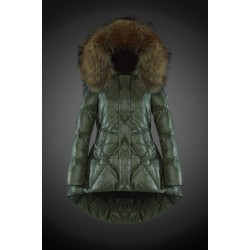 Moncler Vinterjakke Dame with raccoon fur collar army Grøn