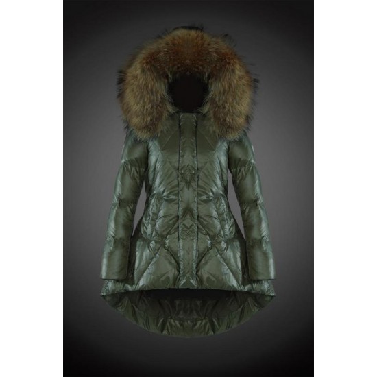 Moncler Vinterjakke Dame with raccoon fur collar army Grøn