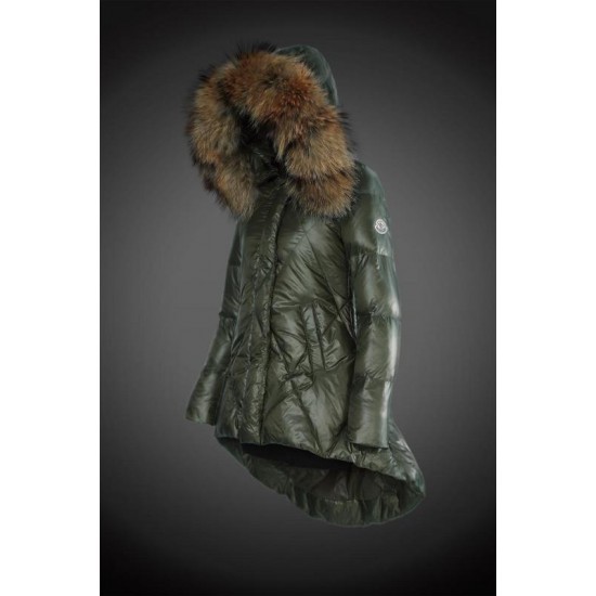 Moncler Vinterjakke Dame with raccoon fur collar army Grøn