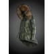 Moncler Vinterjakke Dame with raccoon fur collar army Grøn