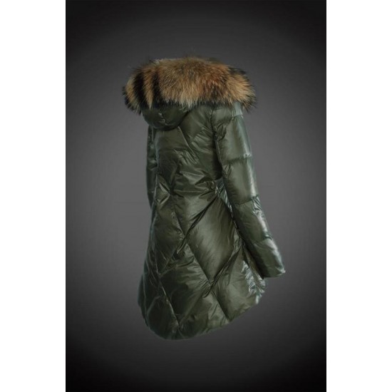 Moncler Vinterjakke Dame with raccoon fur collar army Grøn