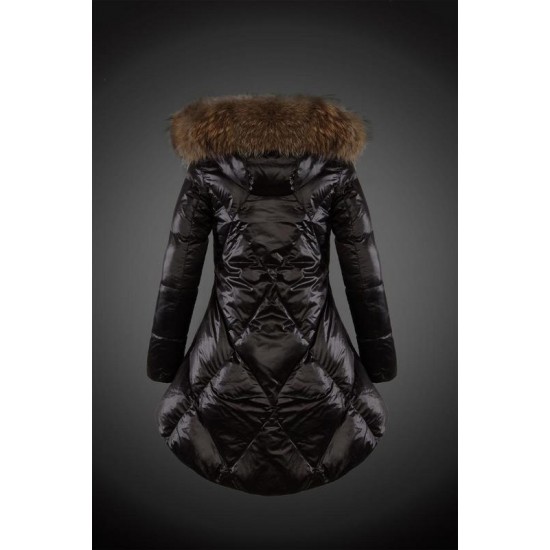 Moncler Vinterjakke Dame with raccoon fur collar Sort