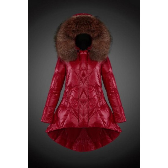 Moncler Vinterjakke Dame with raccoon fur collar Rød