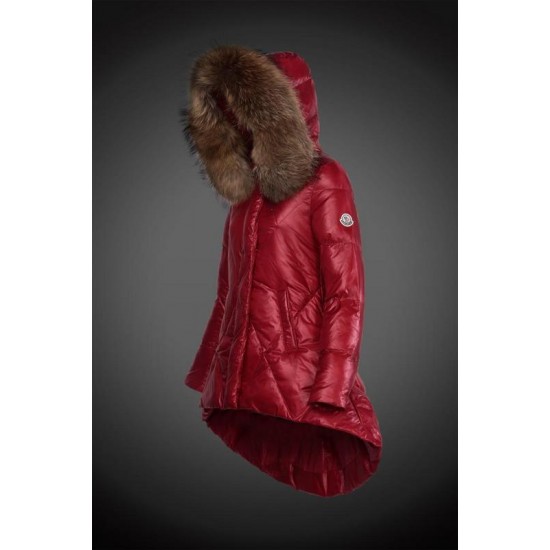 Moncler Vinterjakke Dame with raccoon fur collar Rød