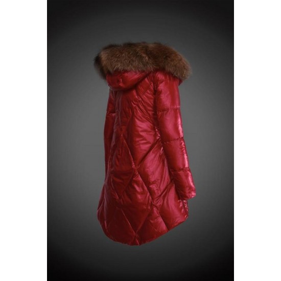 Moncler Vinterjakke Dame with raccoon fur collar Rød