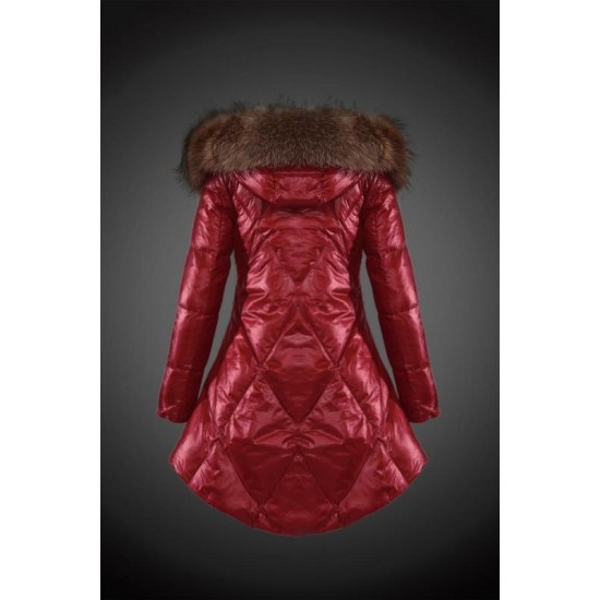 Moncler Vinterjakke Dame with raccoon fur collar Rød