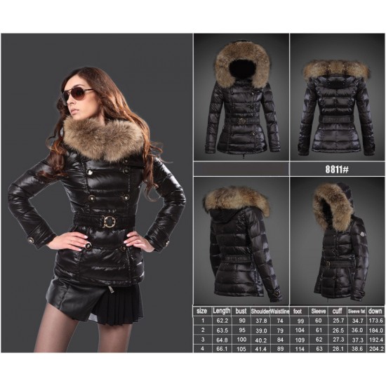 Moncler Dunjakker Dame with raccoon fur collar Sort