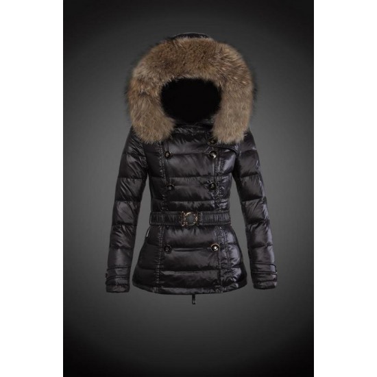 Moncler Dunjakker Dame with raccoon fur collar Sort