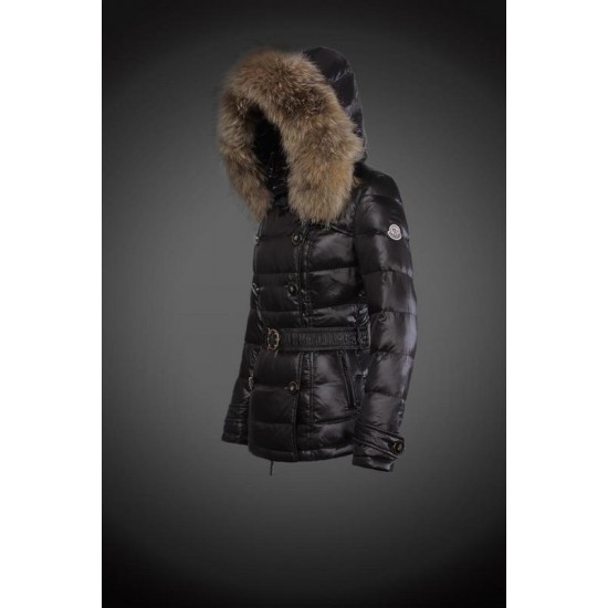 Moncler Dunjakker Dame with raccoon fur collar Sort