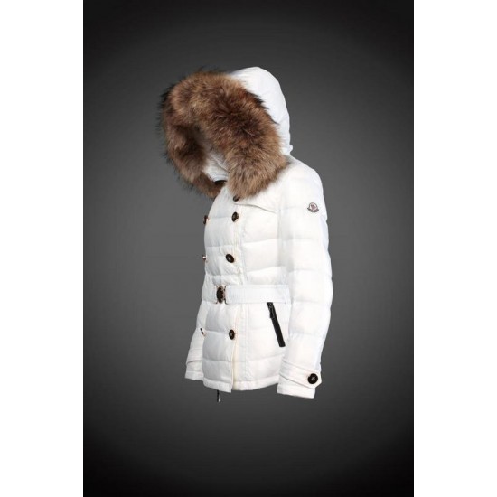 Moncler Dunjakker Dame with raccoon fur collar Hvid