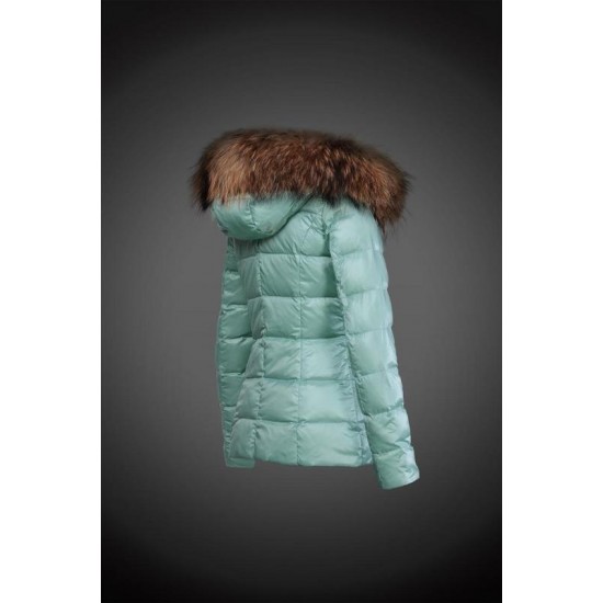 Moncler Dunjakker Dame with raccoon fur collar Grøn