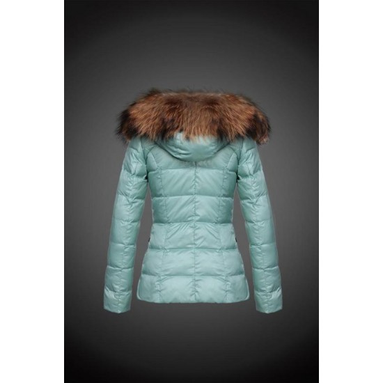 Moncler Dunjakker Dame with raccoon fur collar Grøn