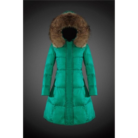 Moncler Vinterfrakke Dame with raccoon fur collar Grøn