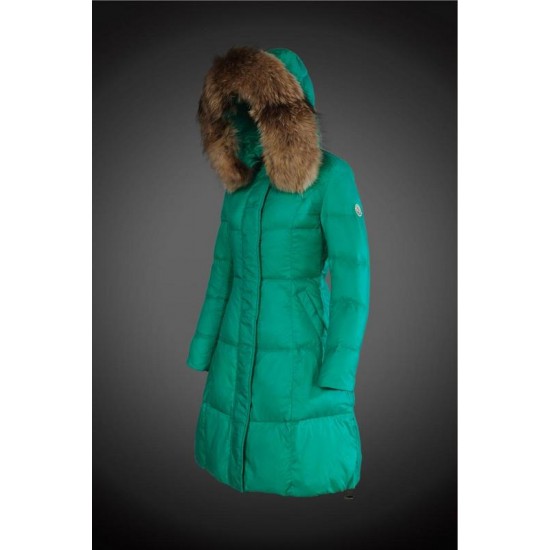 Moncler Vinterfrakke Dame with raccoon fur collar Grøn