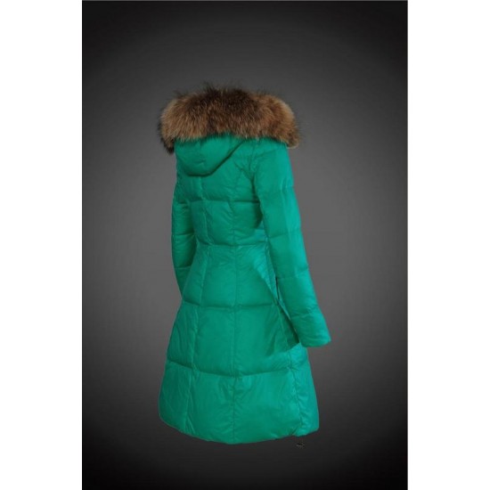 Moncler Vinterfrakke Dame with raccoon fur collar Grøn