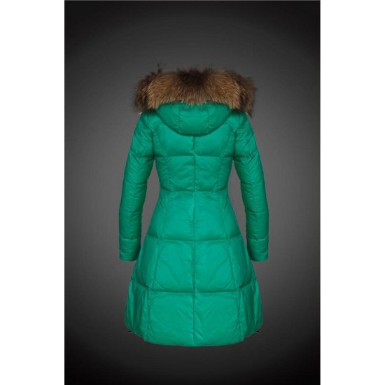 Moncler Vinterfrakke Dame with raccoon fur collar Grøn