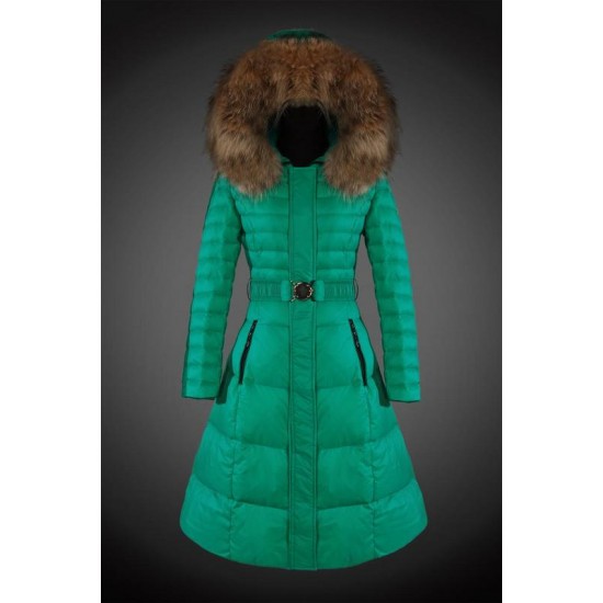 Moncler Vinterfrakke Dame with raccoon fur collar Grøn