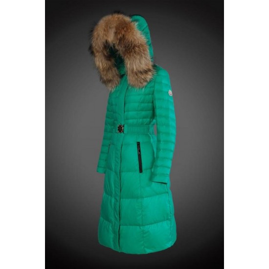 Moncler Vinterfrakke Dame with raccoon fur collar Grøn